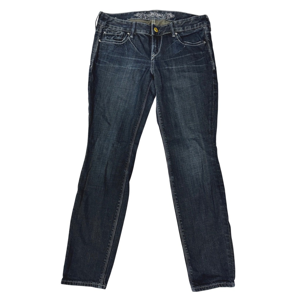 Express Jeans Womens 8S Dark Wash‎ Skinny Embroidered Back Pocket Stretch Denim